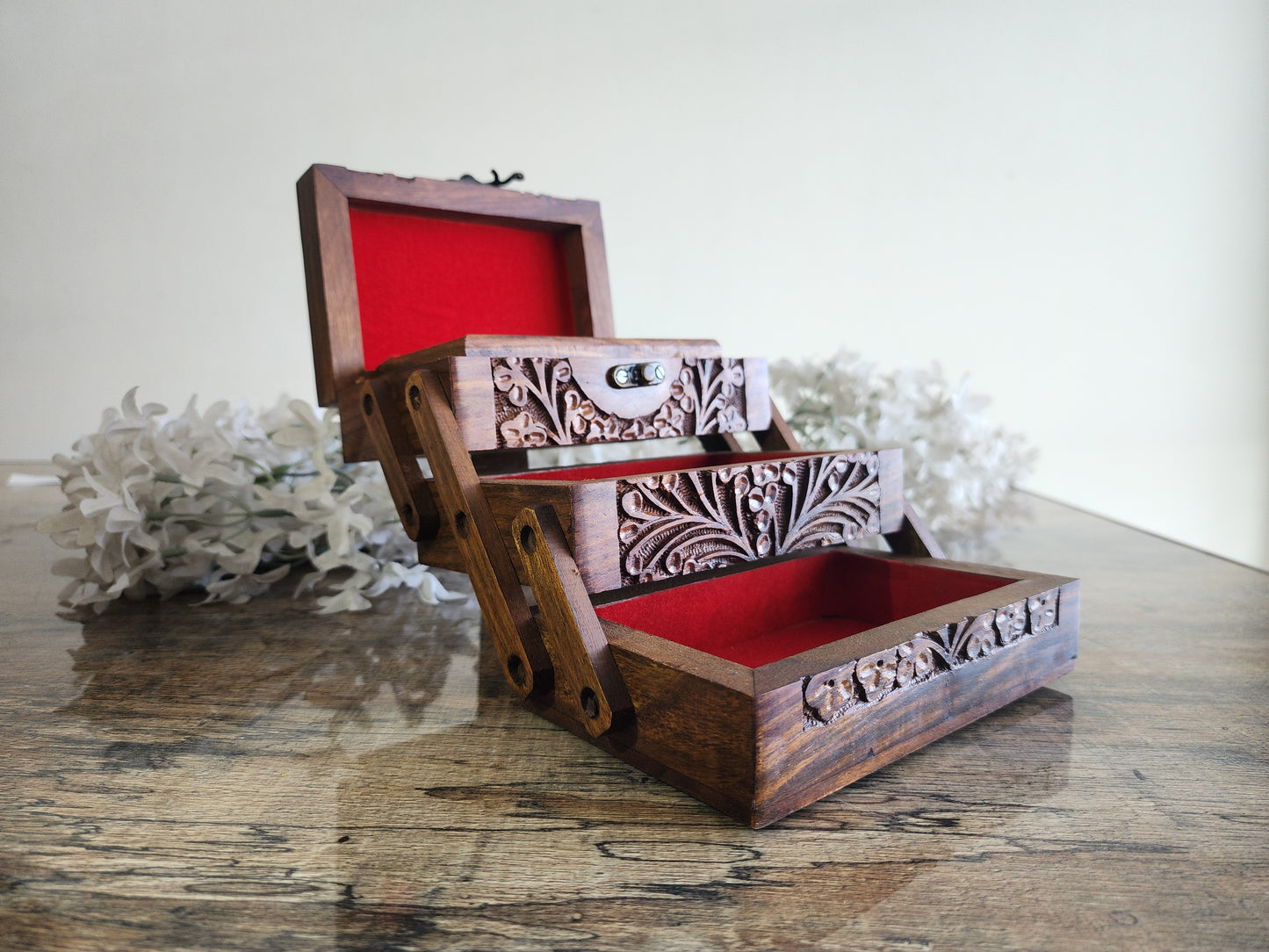Handcrafted Wooden Jewelry & Storage Box – Small Size (Unique Folding Design)