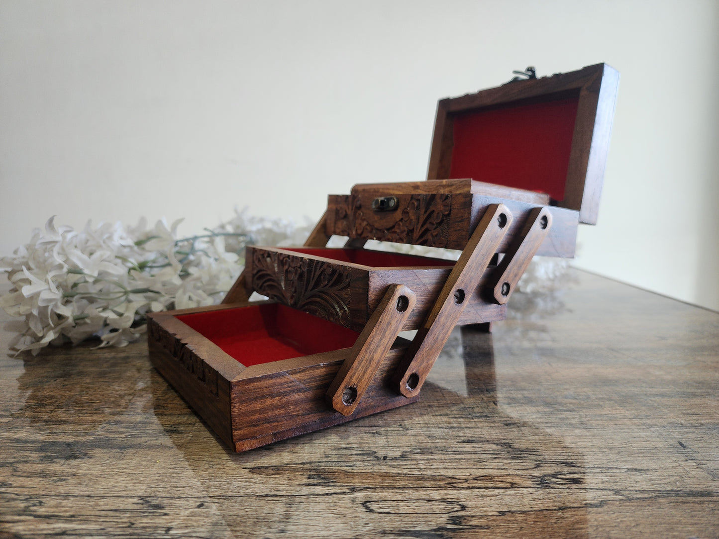 Handcrafted Wooden Jewelry & Storage Box – Small Size (Unique Folding Design)