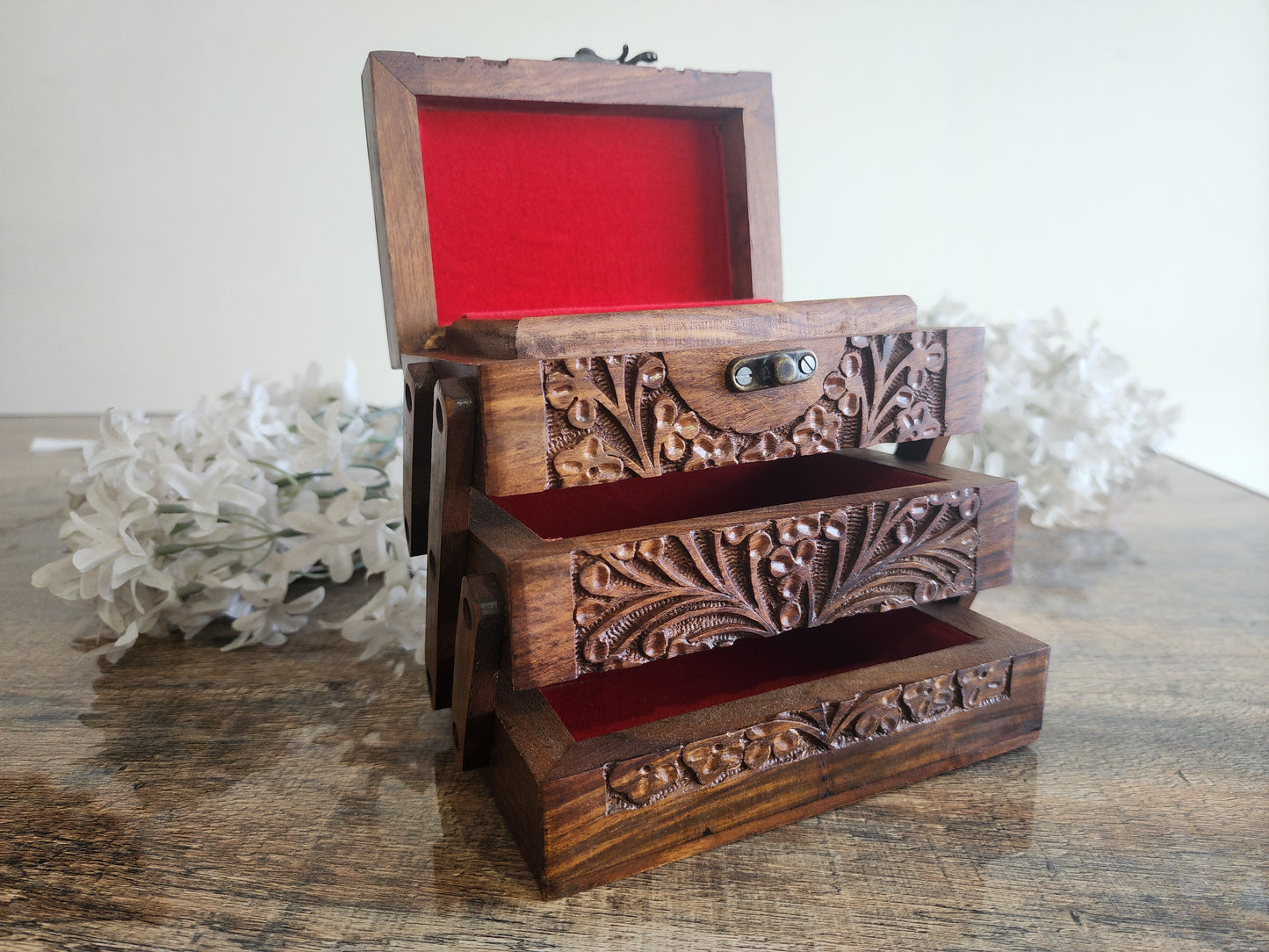 Handcrafted Wooden Jewelry & Storage Box – Small Size (Unique Folding Design)
