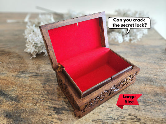 Handcrafted Wooden Jewelry Box – Large Size with Internal Lock & Free Gift