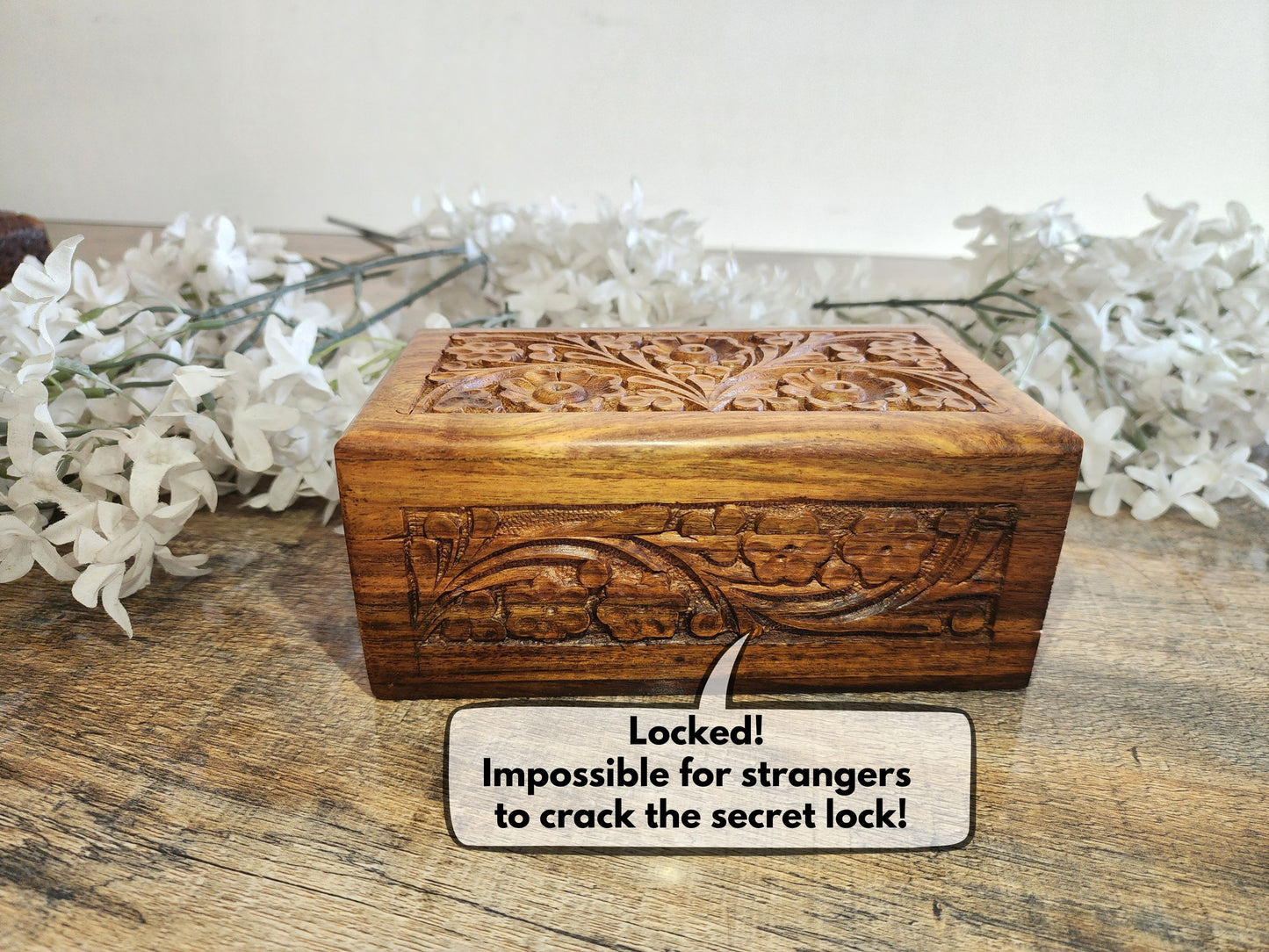Handcrafted Wooden Mystery Box – Medium Size with Internal Lock & Free Gift