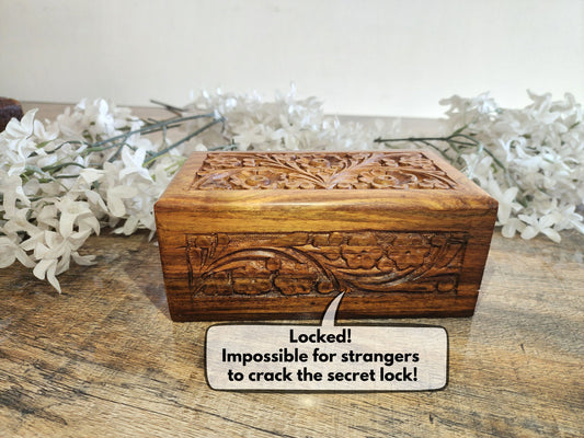 Handcrafted Wooden Mystery Box – Medium Size with Internal Lock & Free Gift