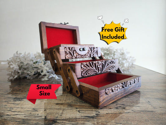 Handcrafted Wooden Jewelry & Storage Box – Small Size (Unique Folding Design)