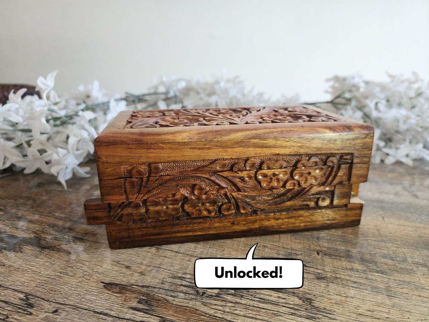 Handcrafted Wooden Mystery Box – Medium Size with Internal Lock & Free Gift